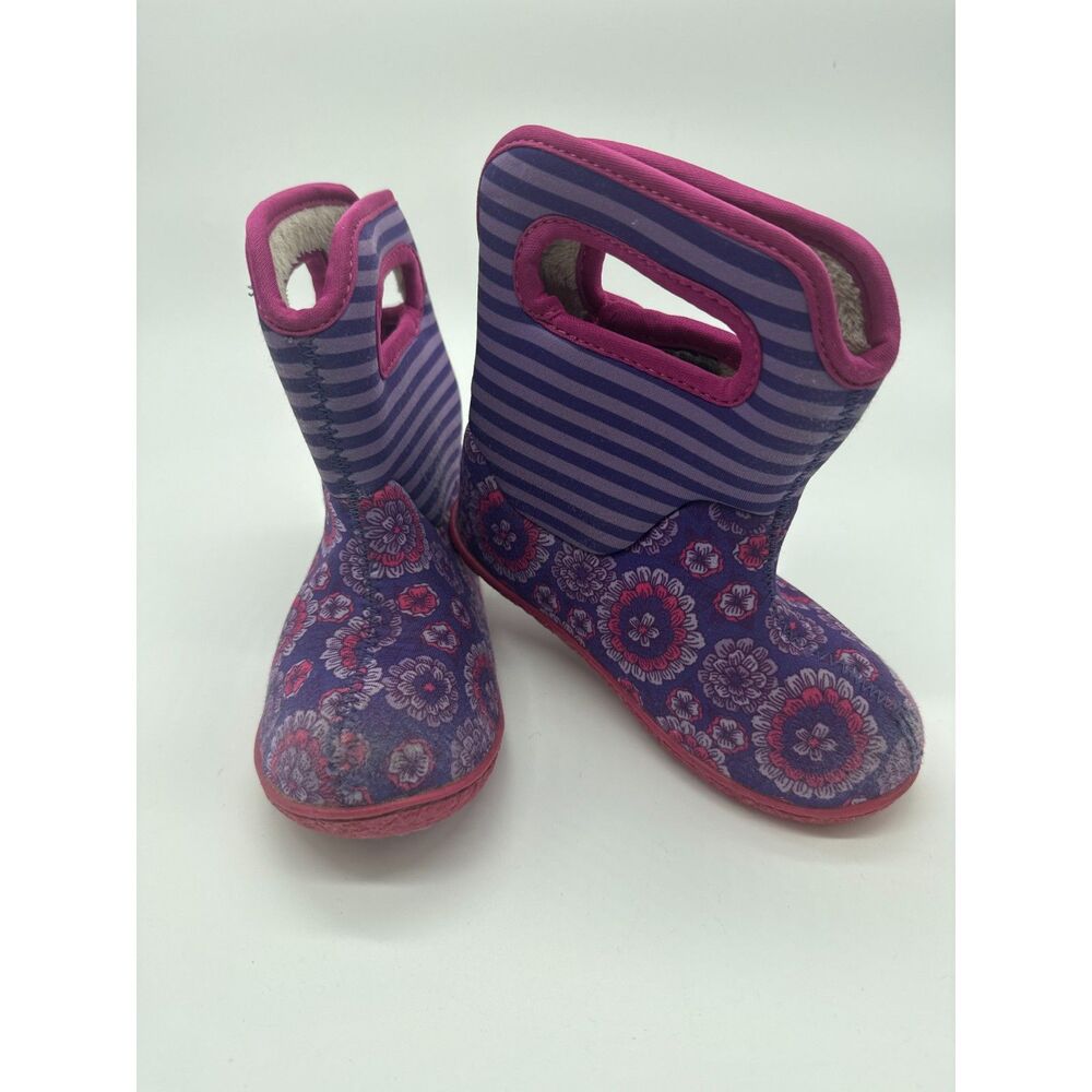 Baby Bogs Pull On Winter Snow Boots Purple Pink Floral Toddler 9